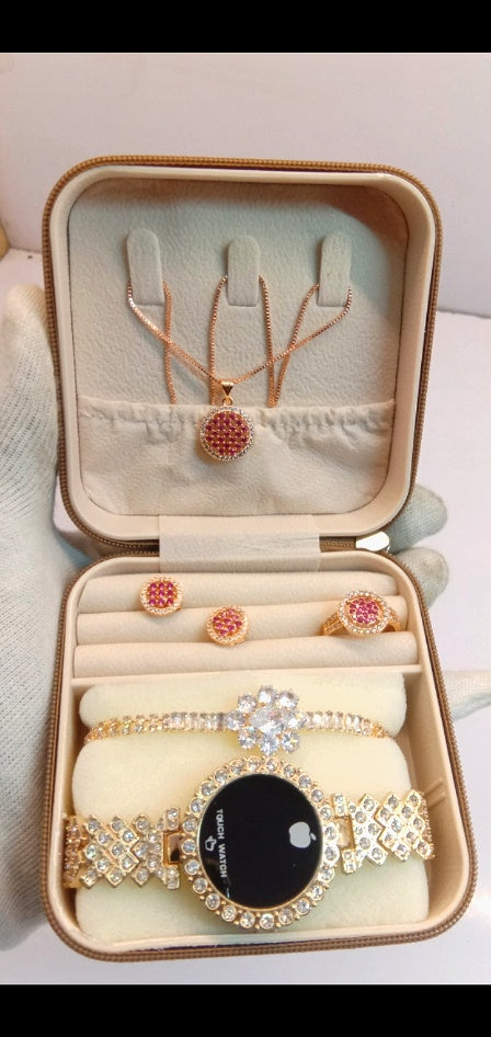 Beautiful Touch Watch With Beautiful Bracelet + Jewellery Set + Gift Box Packaging For Girls & Women