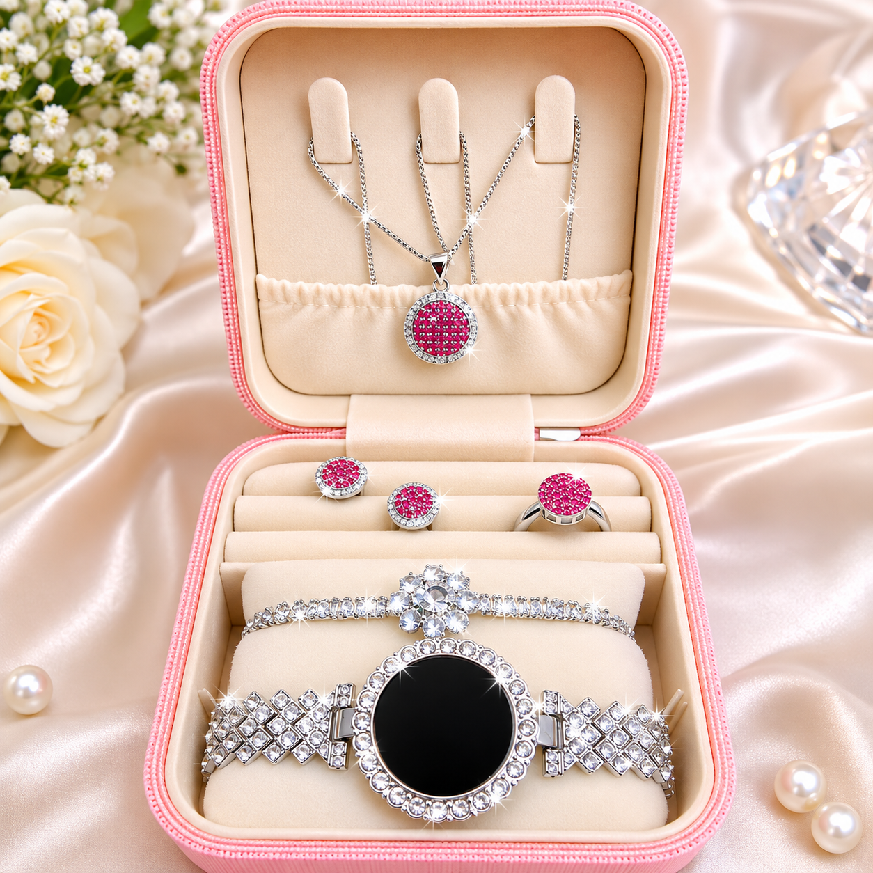 Touch Watch With Beautiful Bracelet Jewellery Set & Gift Box Packaging For Girls & Women