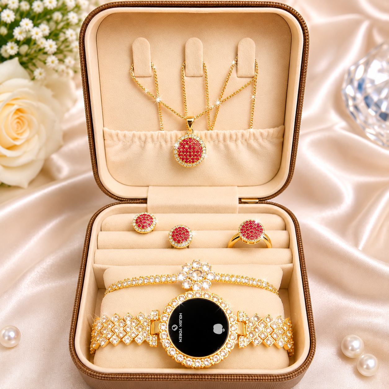 Touch Watch With Beautiful Bracelet Jewellery Set & Gift Box Packaging For Girls & Women