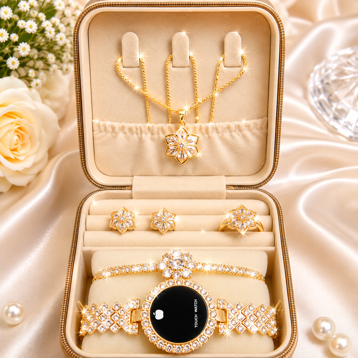 Touch Watch With Beautiful Bracelet Jewellery Set & Gift Box Packaging For Girls & Women