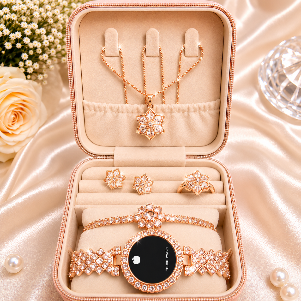 Touch Watch With Beautiful Bracelet Jewellery Set & Gift Box Packaging For Girls & Women