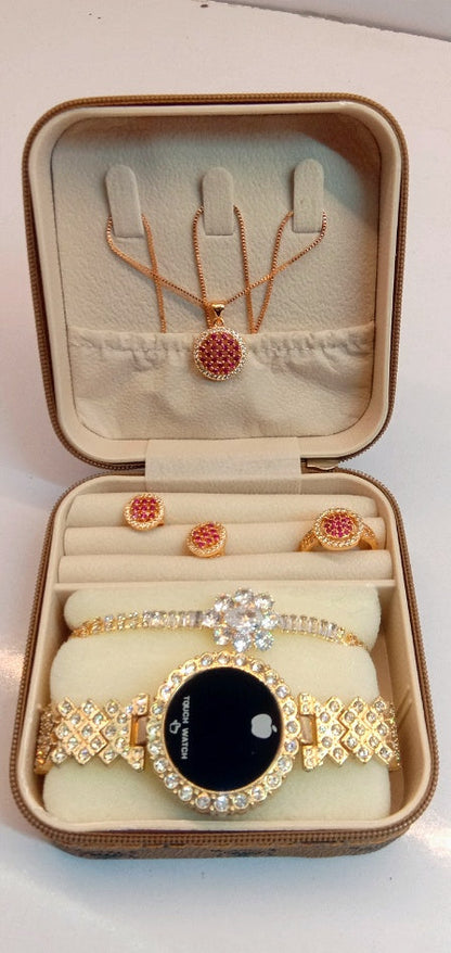 Beautiful Touch Watch With Beautiful Bracelet + Jewellery Set + Gift Box Packaging For Girls & Women