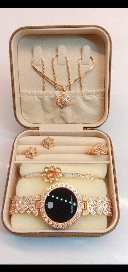 Beautiful Touch Watch With Beautiful Bracelet + Jewellery Set + Gift Box Packaging For Girls & Women