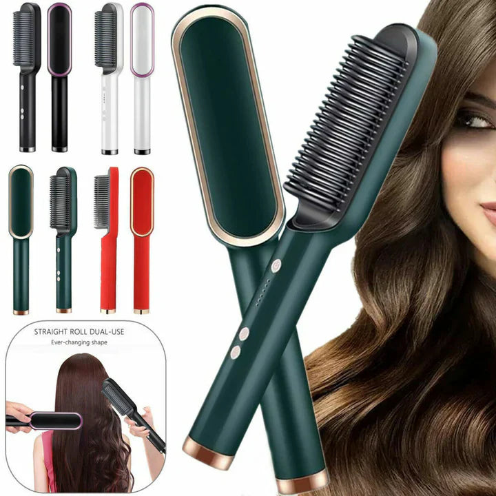 Professional Electric Hair Straightener Brush Heated Comb Straight & Curly Styling Tool