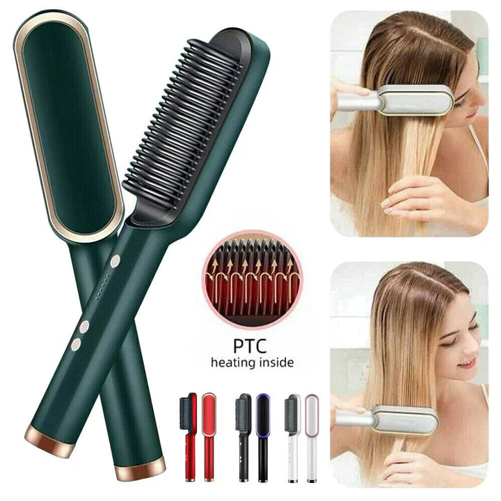 Professional Electric Hair Straightener Brush Heated Comb Straight & Curly Styling Tool