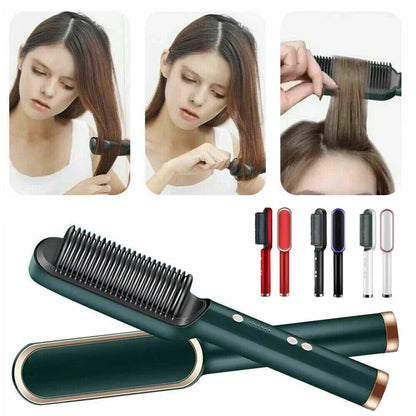 Professional Electric Hair Straightener Brush Heated Comb Straight & Curly Styling Tool