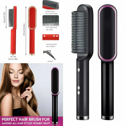 Professional Electric Hair Straightener Brush Heated Comb Straight & Curly Styling Tool